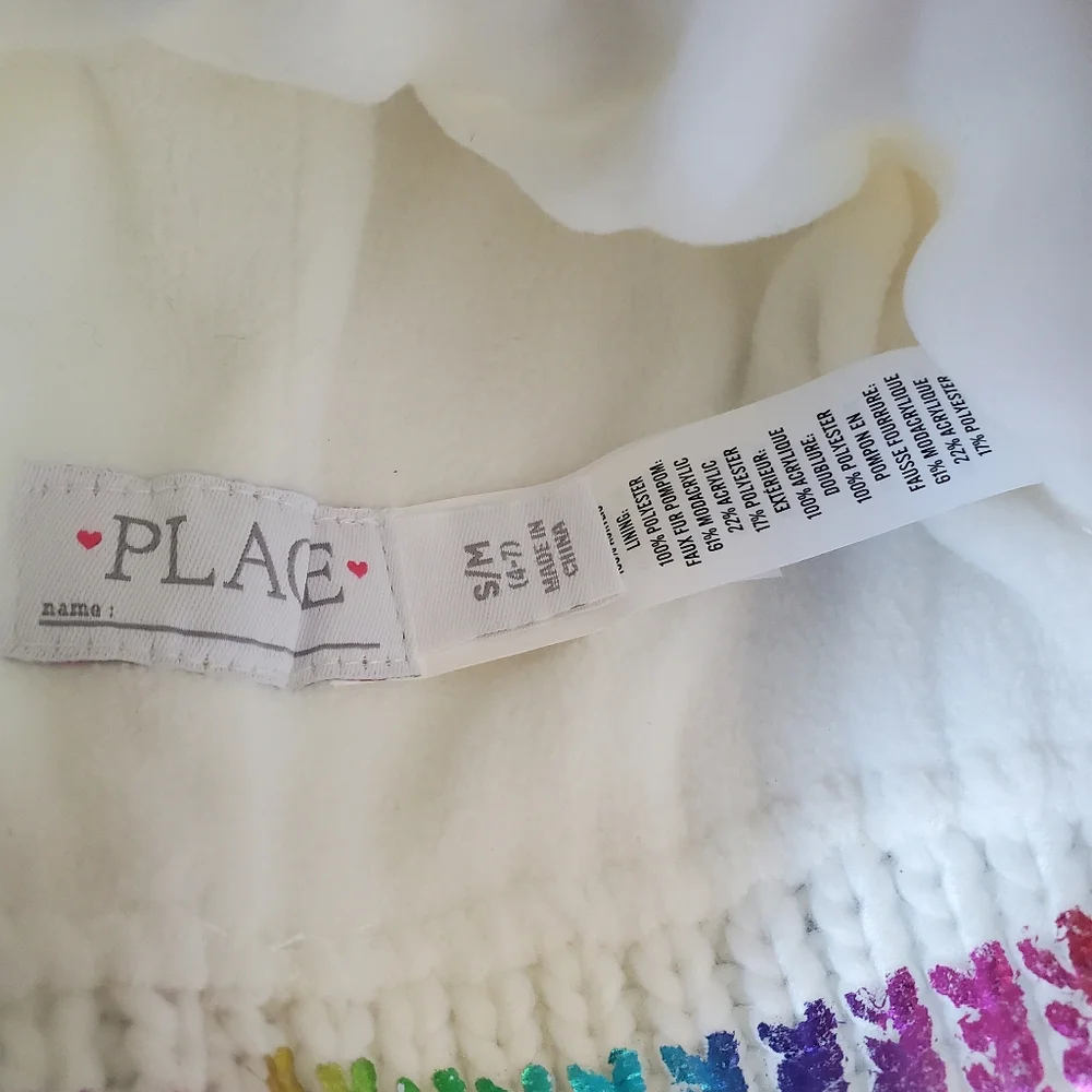 Place White Beanie with Rainbow Stripes